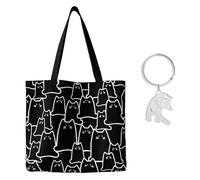 NyxSeat 1 bolsa de lona para gatos, 1 colgante de gato, bolsa de la compra de lona, bolsa de lona con cremallera, bolso bandolera de moda, bolsa de la compra de gran capacidad, Negro , 40 x 35 cm