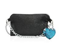 NyxSeat 1 bolsa negra con diamantes de imitación con 1 llavero de lentejuelas azules con purpurina, bolsa de embrague con cadena, adecuada para fiestas, bailes, uso diario, Negro
