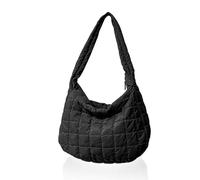 NyxSeat 1 bolso acolchado para mujer, diseño a cuadros, bolso de hombro esponjoso de gran capacidad, ligero y casual para la escuela, el trabajo y las compras (negro), Negro