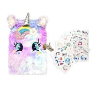 NyxSeat 1 Cuaderno De Dibujos Animados Con Cerradura, 6 Pegatinas, Diario De Arcoíris Con Purpurina Con Bordado, Orejas De Felpa, Diario Secreto Para Niñas, Dibujo, Escritura (Púrpura)