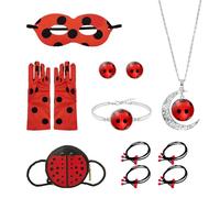 NyxSeat 1 juego de disfraz de mariquita, ropa creativa personalizada para niños, juguetes, accesorios, máscaras, guantes, joyas, bolsos, cuerdas para el pelo, adecuado para fiestas temáticas (rojo y