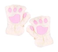NyxSeat 1 par de guantes de pata de gato para niños, niñas, guantes cálidos de peluche sin dedos, guantes cálidos resistentes al viento, guantes de gato de terciopelo grueso y lindo (blanco), blanco
