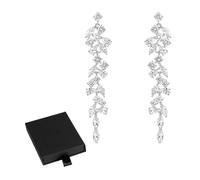 NyxSeat - 1 par de pendientes de diamantes para mujer, pendientes con flecos de diamantes de imitación, pendientes de novia (plata, cristal y aguja de plata, stud)