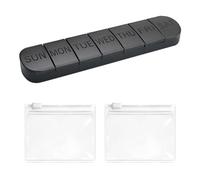 NyxSeat 1 pastillero y 2 bolsas de almacenamiento transparentes, caja de medicamentos portátil de una fila con 7 compartimentos, pastillero largo, adecuado para almacenar medicamentos (negro)