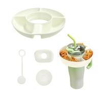 NyxSeat 1 plato de aperitivos de silicona color crema, 3 piezas de silicona antifugas, plato reutilizable, cuenco para aperitivos para taza Stanley