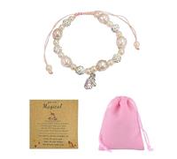 NyxSeat 1 pulsera de perlas rosas con 1 bolsa de terciopelo, dulce pulsera de colgante de caballo arco iris, pulsera de cuerda trenzada, regalo de joyería adecuado para niñas, 20.0 Zentimeter, Metal