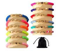 NyxSeat 12 pulseras en forma de corazón, 1 bolsa de almacenamiento, pulseras para niñas, pulseras de amistad para niñas, pulseras coloridas para niños, pulseras ajustables para mujeres y niñas,