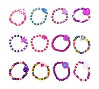 NyxSeat 12 pulseras para niños niñas pulseras de madera, joyas para niños, pulseras de perlas para niñas, conjunto de joyas para niños, regalos de fiesta para niños (multicolor, todos, toutes les