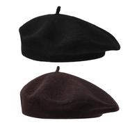 NyxSeat 2 boinas para mujer, boinas de invierno para mujer, de color liso, para pintor de cúpula, sombreros de moda para la cabeza, adecuados para reuniones, fiestas, uso diario (56-58 cm), Negro y