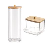 NyxSeat 2 cajas de almacenamiento multifuncional para bastoncillos de algodón y almohadillas, caja de almacenamiento de bambú para cosméticos con tapa, adecuada para el hogar y viajes