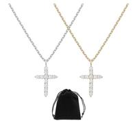 NyxSeat 2 collares de cruz de diamantes completos con 1 bolsa de almacenamiento, collar de oro para mujer, collar de cruz, accesorios de uso, adecuado para cumpleaños y fiestas (oro, plata)