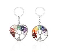 NyxSeat 2 llaveros de árbol de la vida, llavero de acero inoxidable de cristal, colgante de grava, llavero para árbol de dinero, accesorios, multicolor, Talla única (decfacaishuyaoshikou)