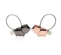 NyxSeat 2 llaveros de pareja, llaveros de compañero de cerdo, llaveros con boca magnética, aptos para San Valentín y bodas (oro + negro)