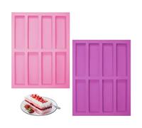 NyxSeat 2 Moldes de Silicona Rectangulares de 8 Rejillas para Barritas de Turrón, Energéticas y Galletas - Fácil de Desmoldear