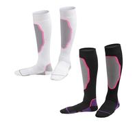NyxSeat 2 pares de calcetines largos térmicos para mujer, calcetines de ciclismo, color rosa y blanco, morado y negro, tamaño 38 cm