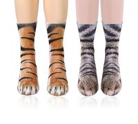 NyxSeat 2 pares de calcetines para patas de animales, calcetines con patrón 3D, par de calcetines de patas de animales, calcetines para el hogar, calcetines de pata de gato estampados, calcetines