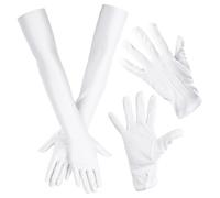 NyxSeat 2 pares de guantes blancos, 1 par de guantes cortos de hombre y mujer con botones a presión y 1 par de guantes largos para fiesta de baile, guantes elásticos blancos, Blanco, 24.5cm，52cm