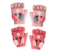 NyxSeat 2 pares de guantes de medio dedo para niños, guantes cálidos de invierno, guantes de punto cálidos a prueba de viento, guantes bonitos para cachorros, guantes para niños y niñas, adecuados