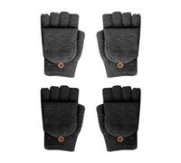 NyxSeat 2 Pares de Guantes de Punto Plegables Sin Dedos, Convertibles, Gruesos, Cálidos de Invierno y Resistentes Al Viento (Negro + Gris)