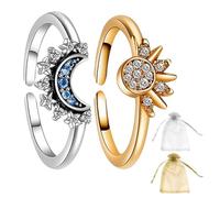 NyxSeat 2 piezas anillos de pareja, 2 piezas bolsas de muselina, anillos de sol y luna, anillos de pareja, anillos celestiales apilables, anillos de regalo para novias, adecuados para compromiso, boda