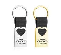 NyxSeat 2 piezas de cinta tejida con corazón grabado, llavero de coche, llavero de la suerte, llavero de conducción cuidadosa, llavero personalizado, Oro, plata., Talla única