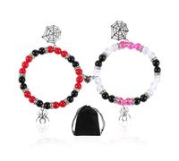 NyxSeat 2 pulseras de araña con 1 bolsa de almacenamiento negra, pulseras para parejas, pulseras magnéticas para parejas, pulseras magnéticas, pulseras colgantes de telaraña, pulseras de perlas, Ante