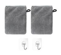 NyxSeat 2 toallas grises, equipadas con 2 ganchos transparentes de 6 x 6 cm, paños de limpieza, cosas de uso diario, productos de baño, productos de limpieza, productos de limpieza
