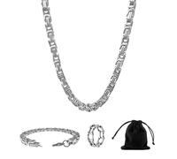 NyxSeat 3 collares reales para hombre, 1 bolsa de almacenamiento, collar de acero inoxidable, anillo ajustable, pulsera de titanio de acero inoxidable, joyas para hombres, Halskette 60 cm, Armband 21