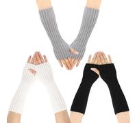 NyxSeat 3 pares de guantes cálidos sin dedos para mujer, mangas cálidas de punto, guantes de manga sin dedos, calentadores de brazos, negros, blancos, grises claros, para hombres y mujeres, Varios