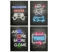 NyxSeat 4 carteles de juego, decoración de sala de juegos, carteles de neón, decoración temática de juegos, decoración para colgar, regalo genial para jugadores y jóvenes (20 x 30 cm)