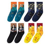 NyxSeat 4 pares de calcetines de pintura al óleo, retro para mujer, sintéticos en el centro de la pantorrilla, Mona Lisa, regalos para mujeres, multicolor, 10-19
