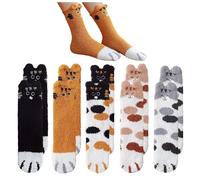 NyxSeat 5 Pares de Calcetines de Peluche Con Huellas de Gato, de Invierno, Mullidos, de Suelo de Forro Polar Coral, Cálidos para Dormir