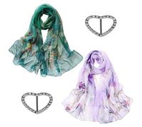 NyxSeat Bufanda De Gasa De 2 Piezas Para Mujer Con 2 Hebillas De Bufanda, Bufanda Cálida De Invierno, Bufanda Ligera De Seda De Imitación Floral, Adecuada Para Uso Diario, Viajes