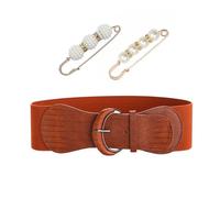 NyxSeat Cinturón de Cuero Para Mujer Con 2 Hebillas de Cintura Con Cuentas, Ancho Elástico Retro, Accesorio de Moda Para Vaqueros, Vestidos, Etc, Marrón, 84 * 7,5