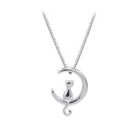 NyxSeat Collar de Gato Con Caja de Joyería Negra de Cristal 3D, Collar de Animales Para Mujer, Joyería Para Uso Diario y Fiesta (Plata Esterlina)