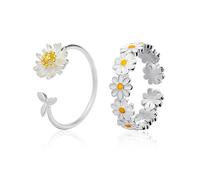 NyxSeat Juego de 2 anillos de margaritas para mujer, joyería de moda, joyería de moda