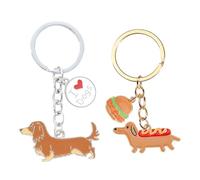 NyxSeat Juego de 2 llaveros para cachorro, perro salchicha y golden retriever, metal, estampado de animales, inoxidable, ligero, unisex, dorado
