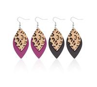 NyxSeat Juego de 2 Pares de Pendientes de Piel de Leopardo, Dangle, Vintage, Negro, Rosa Rojo, Todo Tipo de Ocasiones
