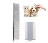 NyxSeat Juego de 2 peines para mascotas, peine de metal de acero inoxidable para mascotas y peine de plástico de dientes finos, herramienta para el cuidado del pelo para perros y gatos grandes,