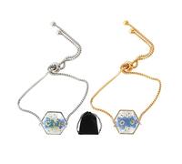 NyxSeat Juego de 2 pulseras de flores silvestres con relieve de resina y diseño de nomeolvides, ideal para mujeres, 20 centimeters, Acero inoxidable