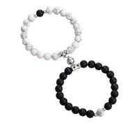 NyxSeat - Juego de 2 pulseras magnéticas para Ella y Él, redondas, cuentas hechas a mano, elásticas para pareja, con bolsa de terciopelo, 18 cm, Piedra