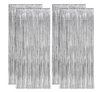 NyxSeat Juego de 4 cortinas de papel de aluminio con borlas de metal, cortinas de lluvia, cortinas de ventana, adecuadas para fiestas, bodas, graduaciones, Navidad y cumpleaños (plata, 2 m)