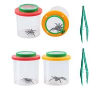 NyxSeat - Juego de 4 recipientes de observación de insectos y 2 juegos de alicates, kit de vidrio para observación de insectos para niños, lupa de exploración de la naturaleza, instrumento lupa