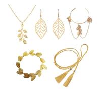 NyxSeat Juego de 5 piezas con accesorios de diosa griega, incluye diadema, pendientes, cinturón de borlas, pulseras y collar dorado