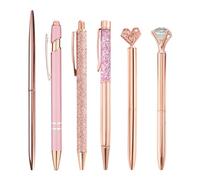 NyxSeat Juego de 6 bolígrafos con diamantes de imitación, color oro rosa y rosa, metal, suministros de oficina y escuela, regalos adecuados para niñas y mujeres