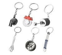NyxSeat Juego de 6 llaveros de coche para hombre con llantas, llaves, turbinas, discos de freno, regalos para los amantes de los coches