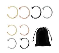 NyxSeat Juego de 8 piezas de acero inoxidable para labio y nariz, anillo en forma de C, anillo nasolabial falso, adecuado para hombres y mujeres (8 mm/10 mm)