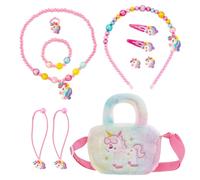 NyxSeat Juego de joyas de 11 piezas para niñas, bolso de mano de caballo arco iris, accesorios de joyería para el cabello para niños, juego de regalo para niñas, regalos de cumpleaños., Poliéster