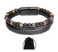 NyxSeat Pulsera de piedra de ojo de tigre, 1 pieza, negro y amarillo, 21 cm, cierre magnético, contemporáneo, unisex, para guardar joyas, fiestas, viajes