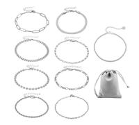 NyxSeat - Pulseras de plata para mujer y niña, pulsera de diamantes con bolsa de joyería gris, 21 cm, Acero titanio, aleación